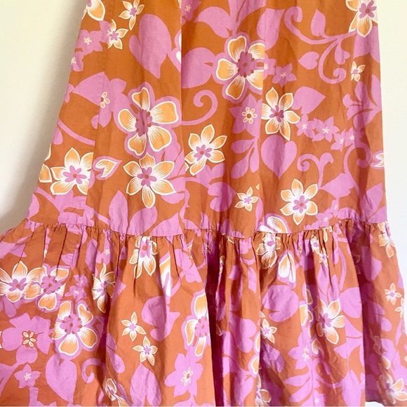 Warm Sierra Floral Pink Tiered Midi Dress Ruffle Trim Cotton Poplin Sz 1 - Picture 4 of 7